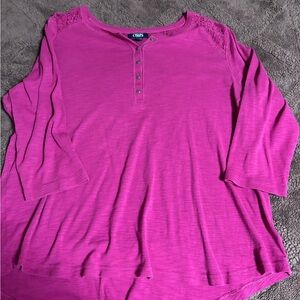 Chaps Women's Bright Magenta Lace-Shoulder Henley Top